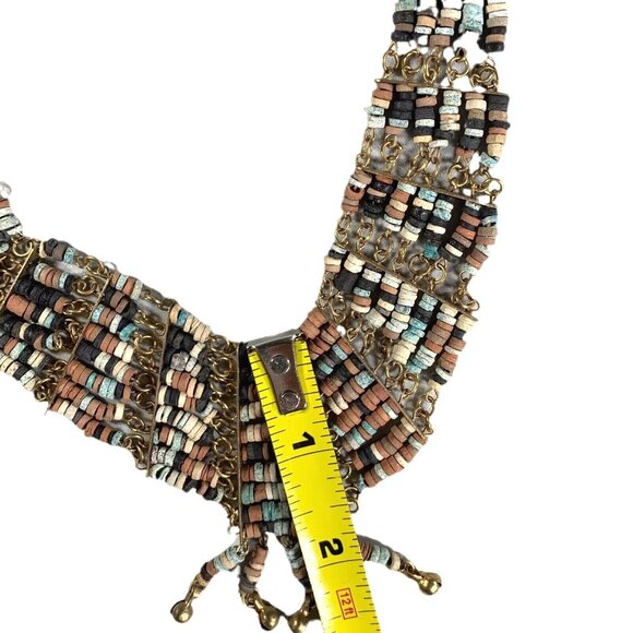 Vintage Egyptian Faience Beads Necklace Clip Earrings Set Brass Mesh Collar - Picture 5 of 8